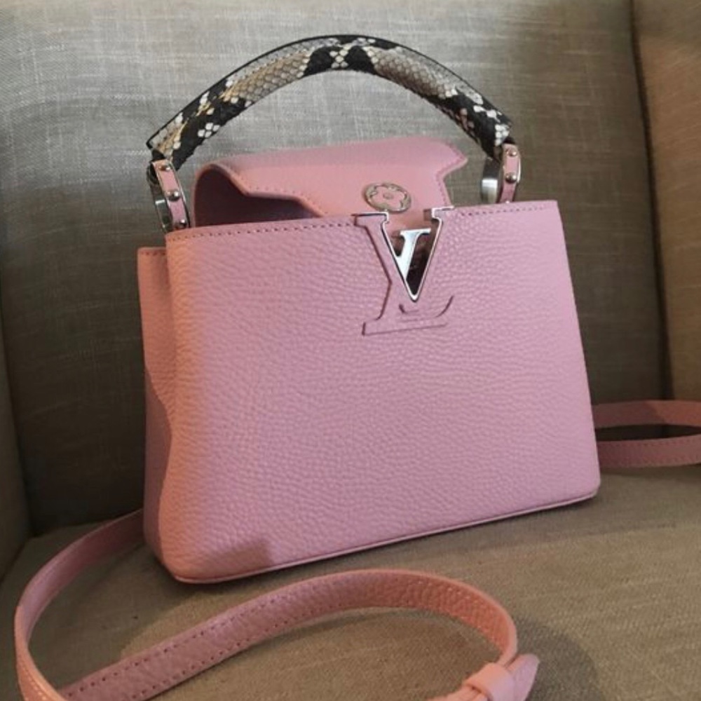 ON HOLD Capucines pink leather with python handles